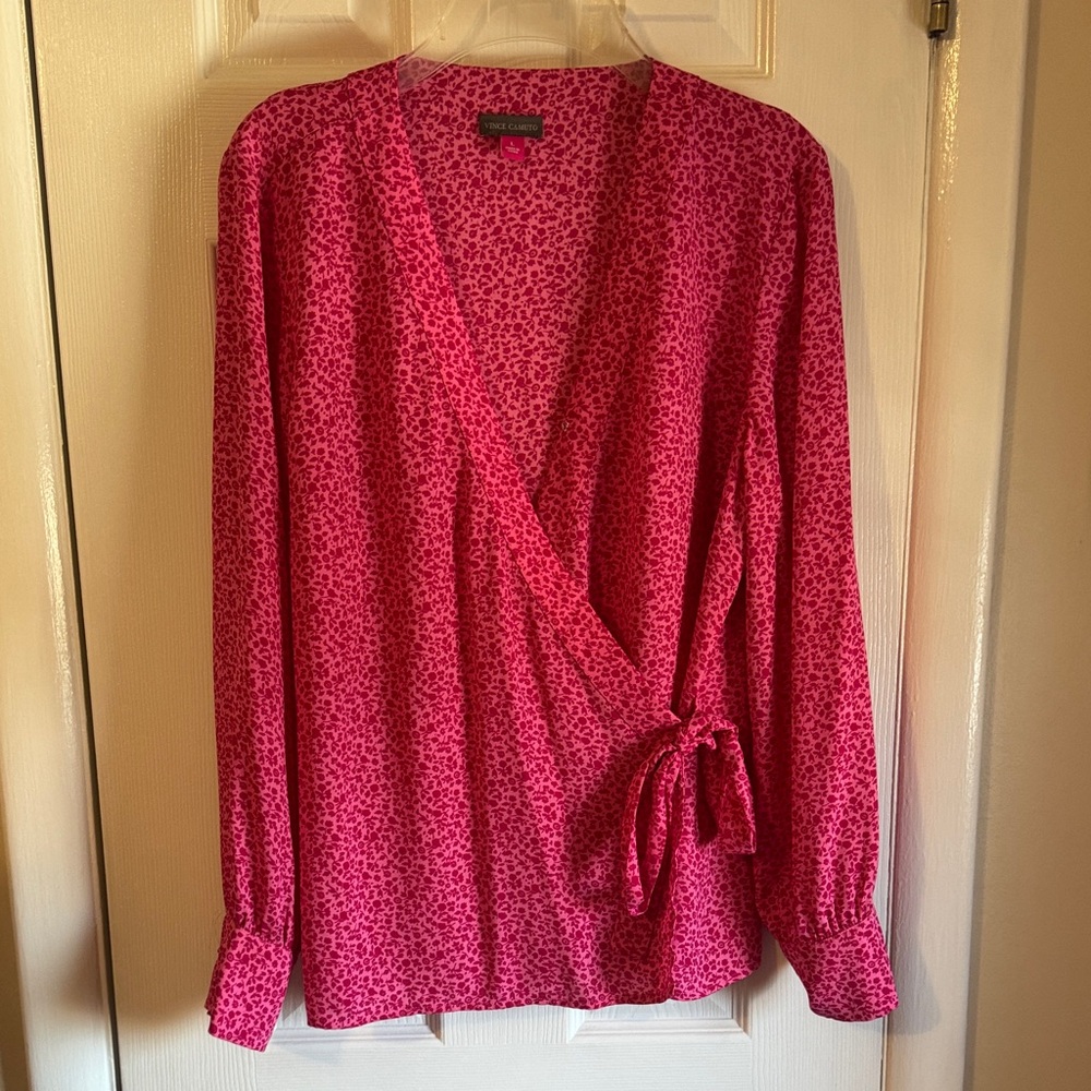 Vince Camuto Fuchsia Leopard Print Wrap Blouse